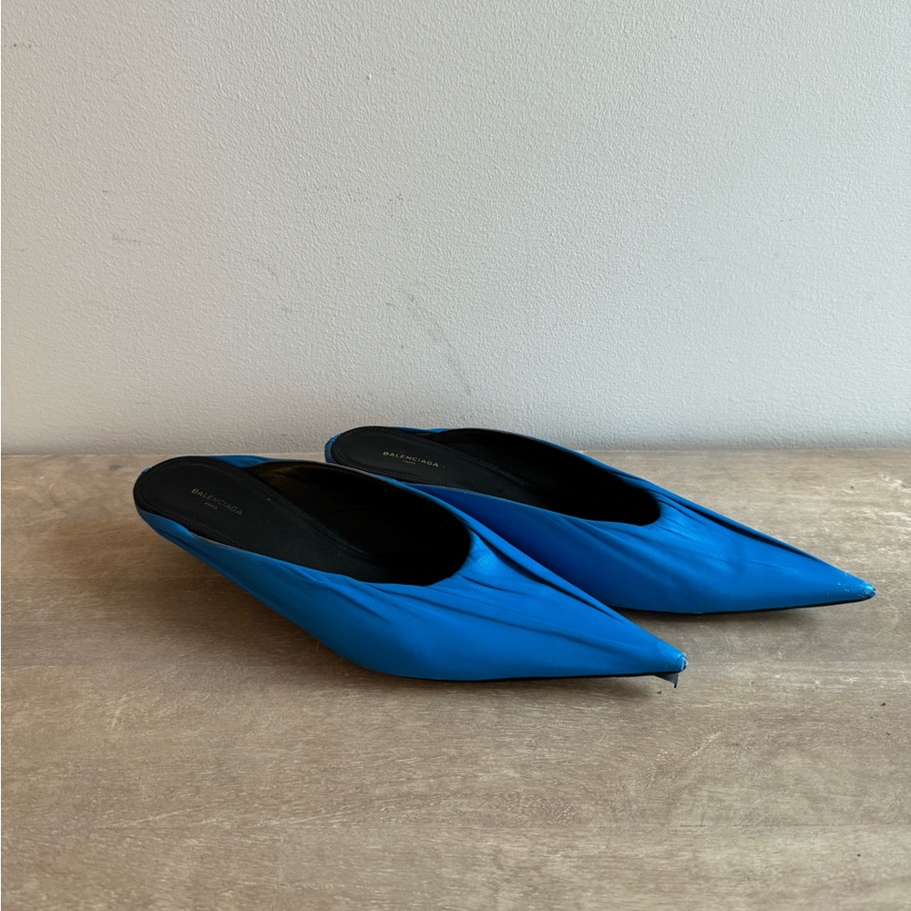 Balenciaga Draped Bright Blue Lambskin Mules sz 40